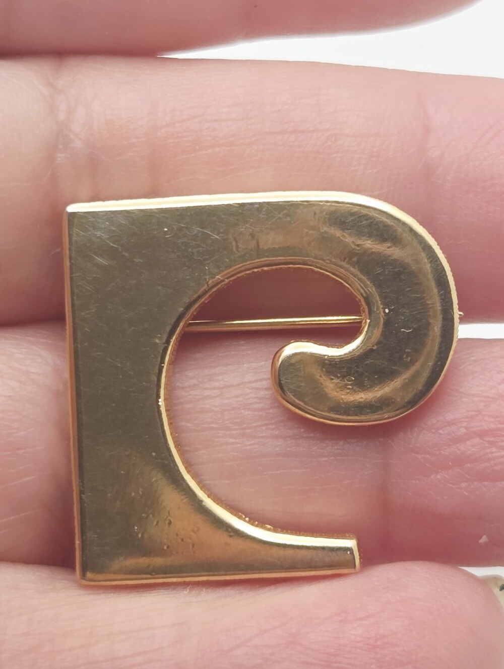 Vintage Pierre Cardin Gold Tone Initial P Logo Pin Brooch Designer Jewelry